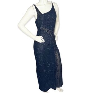 VTG Scala Black Beaded Silk formal asymmetrical ball Gown Sz M